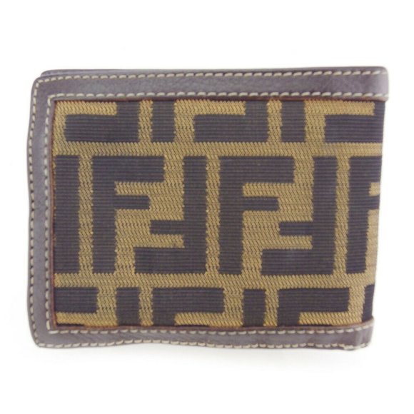 Authentic FENDI two-fold wallet Zucca beige canvas �~ leather Auth USED - Picture 1 of 9
